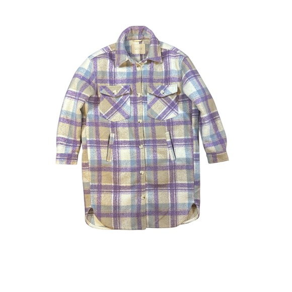 BLANKNYC Jackets & Blazers - BLANKNYC Plaid Shacket Long Sleeve Shirt Jacket Purple Tan‎ Blue Womens L